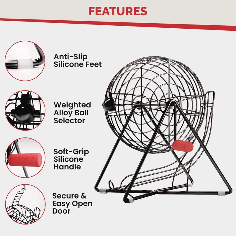 MR CHIPS 11" (Inch) Tall Professional Bingo Set with Steel Cage, Everlasting 7/8â€ Balls, Master Board for Balls - Mysterious Black Color - Image 3